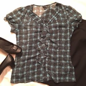 🐞 Sheer Plaid Work Blouse With Ruffle Detail